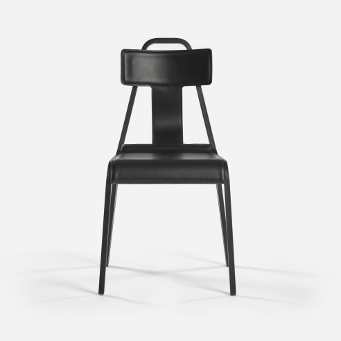 CHAISE_21 CUIR ET BOIS NOIR