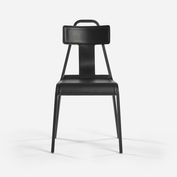 CHAISE_21 CUIR ET BOIS NOIR