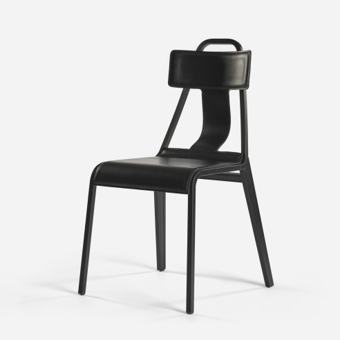 CHAISE_21 CUIR ET BOIS NOIR