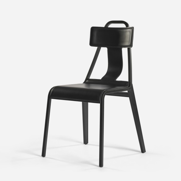 CHAISE_21 CUIR ET BOIS NOIR