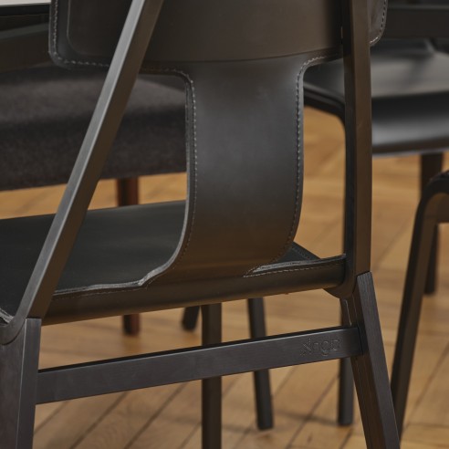 CHAISE_21 CUIR ET BOIS NOIR