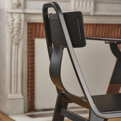 CHAISE_21 CUIR ET BOIS NOIR