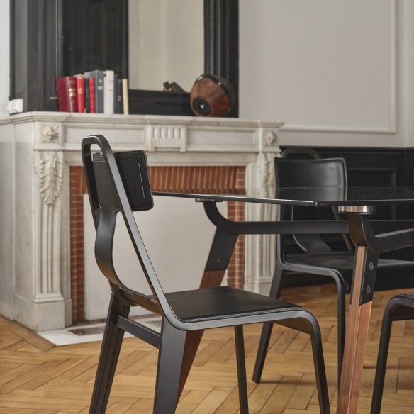 CHAISE_21 CUIR ET BOIS NOIR